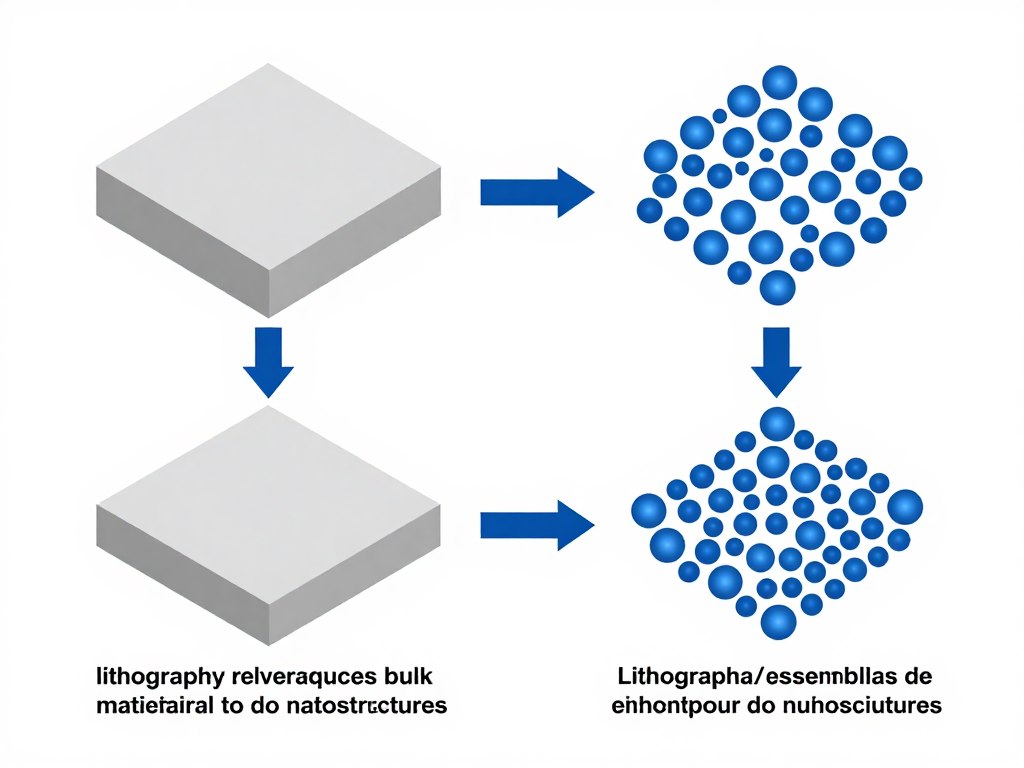Diagrama comparativo de métodos top-down y bottom-up en nanotecnología