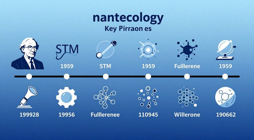 Línea de tiempo visual de los hitos históricos en nanotecnología