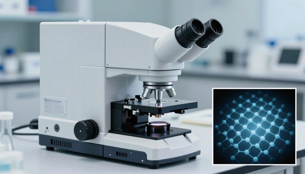 Microscopio de efecto túnel mostrando imagen de átomos individuales en superficie