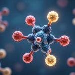 Representación visual microscópica de nanopartículas y estructuras moleculares